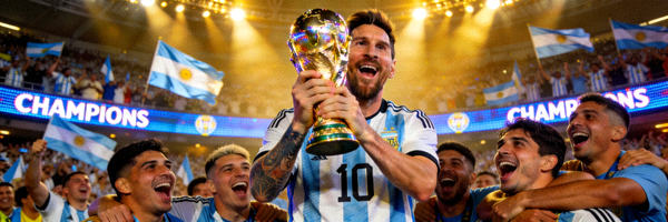 梅西捧起世界杯冠军奖杯的精彩瞬间